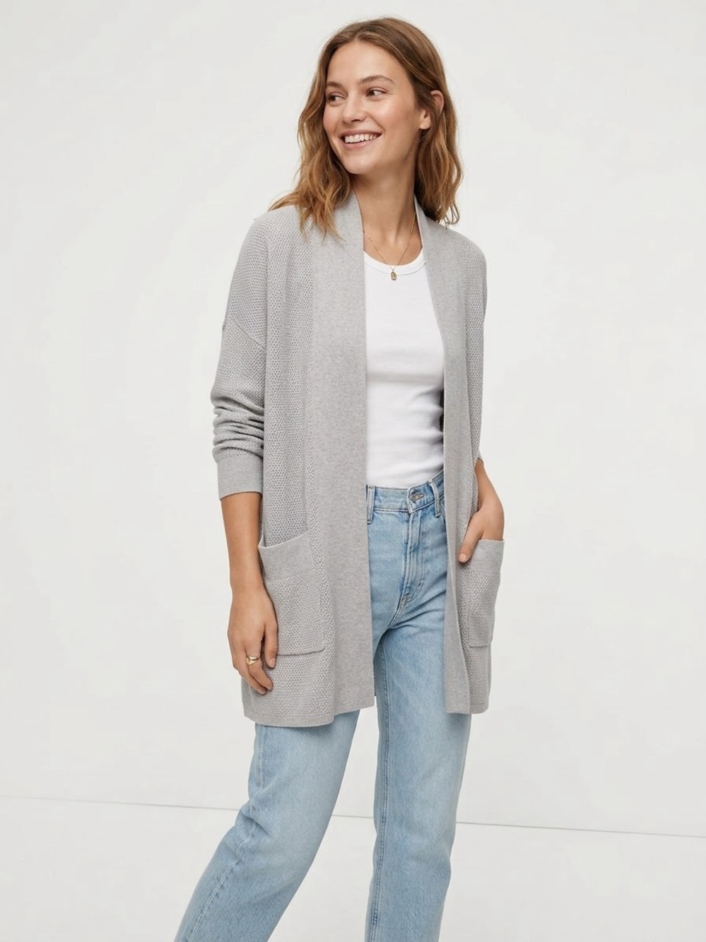 Wilfred Aritzia Grey Open-Front Duster Cardigan Size S Cashmere Blend Knit
